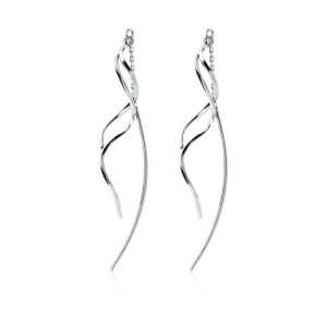 SLUYNZ Sterling Silver Curve Dangle Earrings for Women Teen Girls Wave Dangle Earrings Threader Tassel (A-Silver)