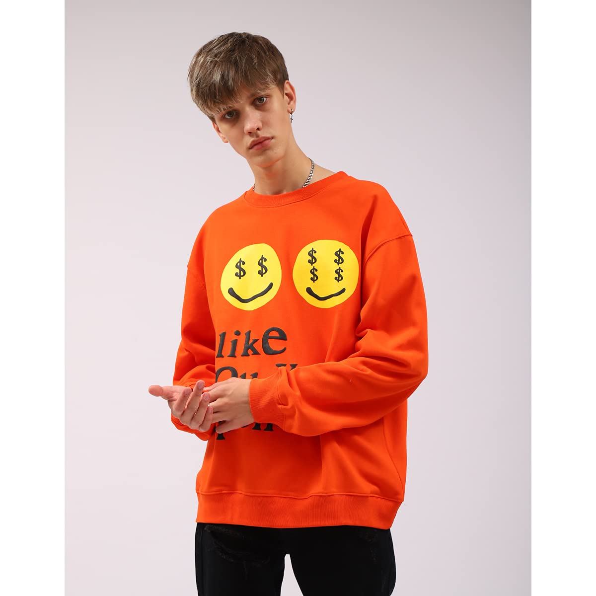 Arnodefrance i like you you're expensive Graphic Sweatshirt Hip Hop Letter Printing Crew Neck Pullover For Men And Women Orange