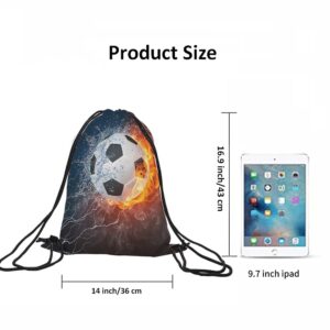 Beabes Soccer Drawstring Bags Backpack Bag Ball In Burning Fire And Water Lightening Sports Passion Football Game Sport Gym Sack Drawstring Bag String Bag Yoga Bag for Men Women