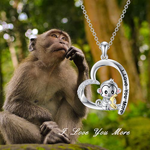 LONAGO Monkey Necklace 925 Sterling Silver I Love You More Cute Monkey Holds Banana Pendant Necklace Jewelry for Women