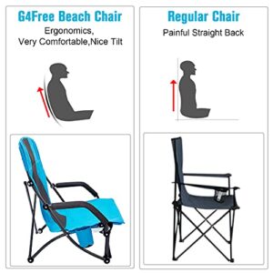 G4Free 2 Pack Folding Beach Chair, Low Sling Portable Beach Chair for Adults with Headrest, Backpack Lightweight Camp Chair for Outdoor Camping Sand Beach Blue