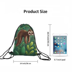 Beabes Cute Funny Sloth Drawstring Bags Backpack Bag Relaxing On Tree Branch Animal Cartoon Tropical Jungle Sport Gym Sack Drawstring Bag String Bag Yoga Bag for Men Women