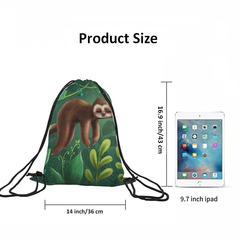 Beabes Cute Funny Sloth Drawstring Bags Backpack Bag Relaxing On Tree Branch Animal Cartoon Tropical Jungle Sport Gym Sack Drawstring Bag String Bag Yoga Bag for Men Women