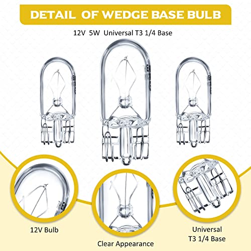 Honoson 1/4 Wedge Base 12V 5W Bulb Clear Krypton Light Bulb for Landscape, RV and Cabinet Lighting (20 Pieces)