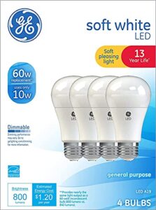 8 pack ge led 60w = 10w soft white 60 watt equivalent a19 2700k light bulb