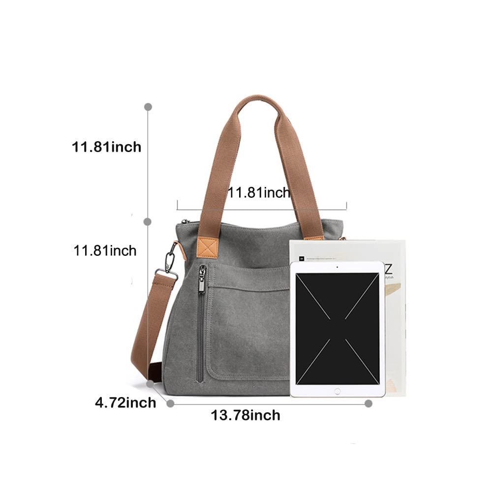 JIANLINST Women Canvas Shoulder bags Hobo Tote Bags Casual Satchel Handbags Crossbody Shopper Bags Gray