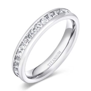 TIGRADE 4mm Women Titanium Engagement Ring Cubic Zirconia Eternity Wedding Band Size 3 to 13.5 (4MM-Square CZ, 5.5)