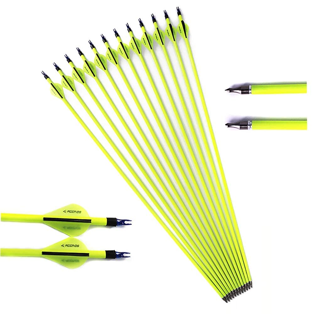 500 Spine Arrow 22.5 Inch Arrow Target Practice Arrow Hunting Arrow Carbon Arrows Compound Bow Recurve Bow Adult Youth Archery Indoor Outdoor Shooting Field Tip 12pc Yellow