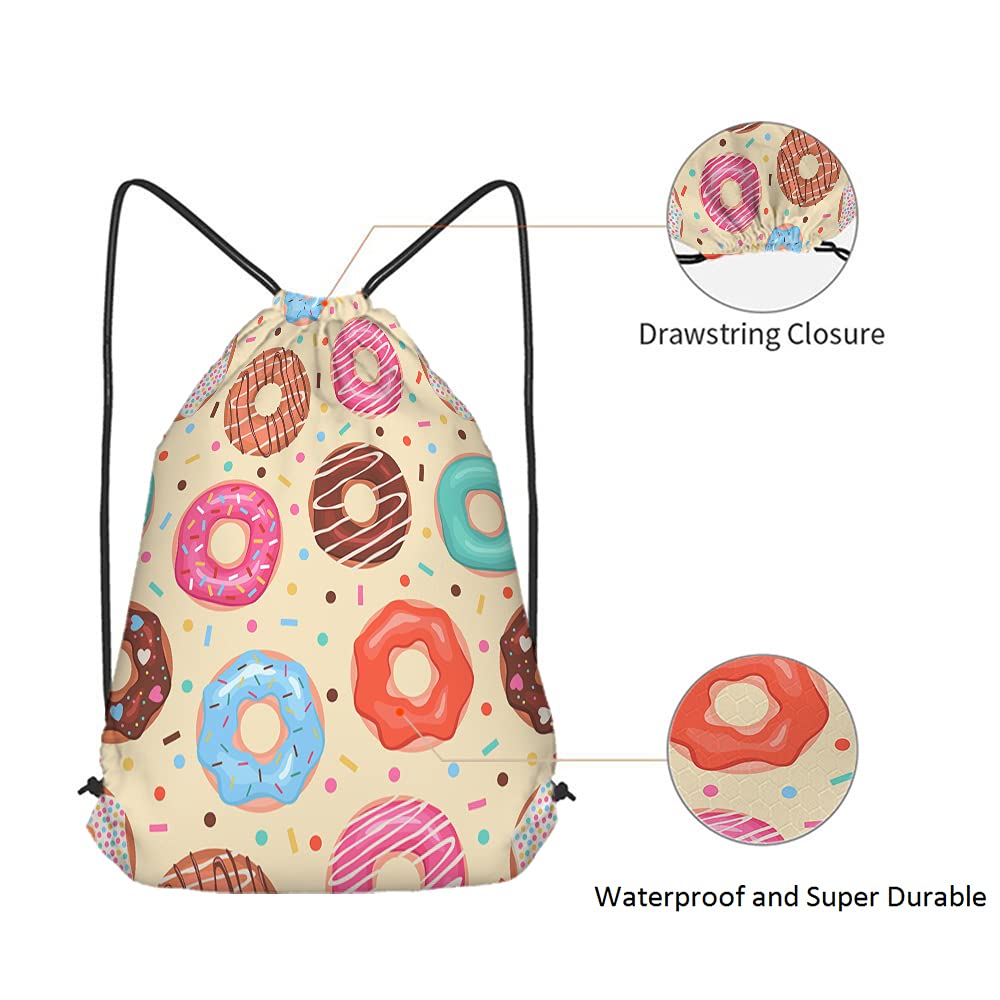 Beabes Donuts Drawstring Bags Backpack Bag Colorful Doughnuts Chocolate Blue Pink Donuts Sweet Food Dessert Sport Gym Sack Drawstring Bag String Bag Yoga Bag for Men Women