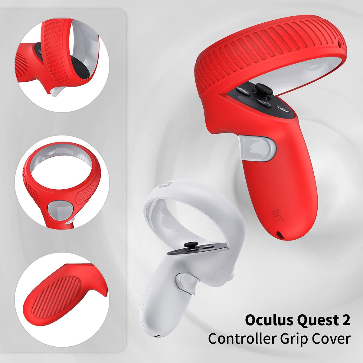 Touch Controller Grip Cover Compatible with Oculus Quest 2, 4 in 1 Silicone Accessories Kit - Handle Sleeve/Shell Protector Cover/Face Silicone Cover/Protective Lens Cover for Quest 2 Headset (Red)