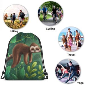 Beabes Cute Funny Sloth Drawstring Bags Backpack Bag Relaxing On Tree Branch Animal Cartoon Tropical Jungle Sport Gym Sack Drawstring Bag String Bag Yoga Bag for Men Women