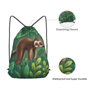 Beabes Cute Funny Sloth Drawstring Bags Backpack Bag Relaxing On Tree Branch Animal Cartoon Tropical Jungle Sport Gym Sack Drawstring Bag String Bag Yoga Bag for Men Women