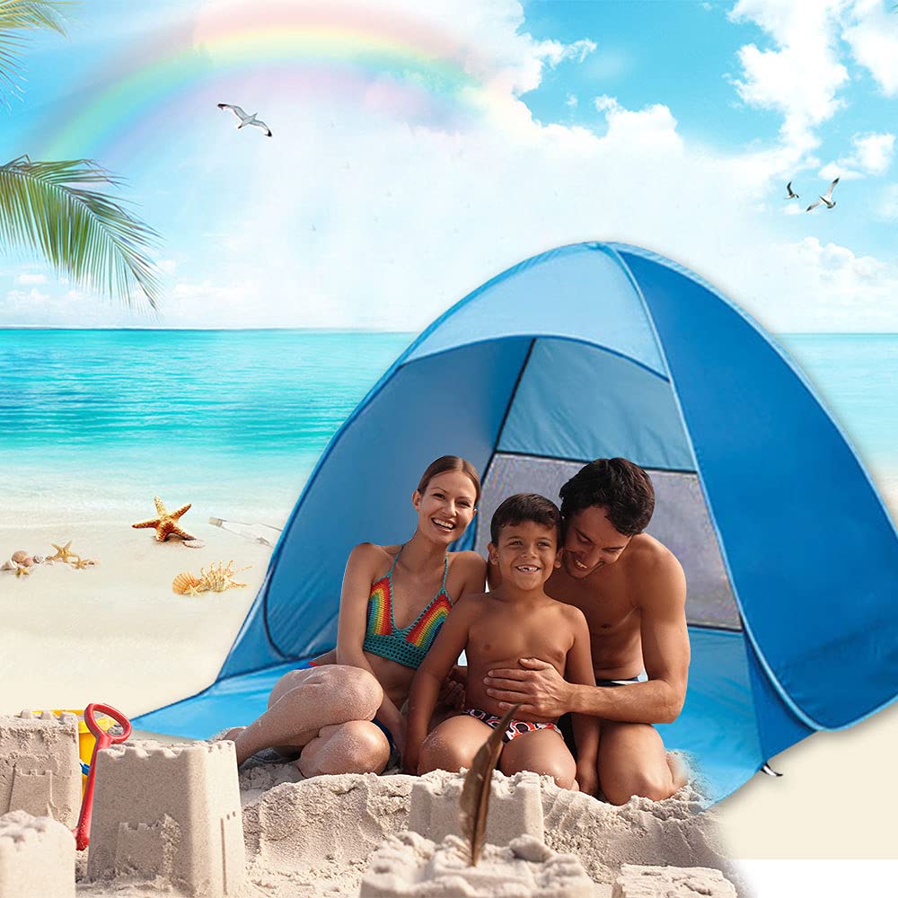 Beach Tent, Pop Up Beach Shade,UPF 50+Anti UV Automatic Sun Shelter Umbrella,Instant Automatic Portable Sport Umbrella Baby Canopy Cabana,Child Baby Beach Tent, for 2 Person with Carry Bag,(Blue)