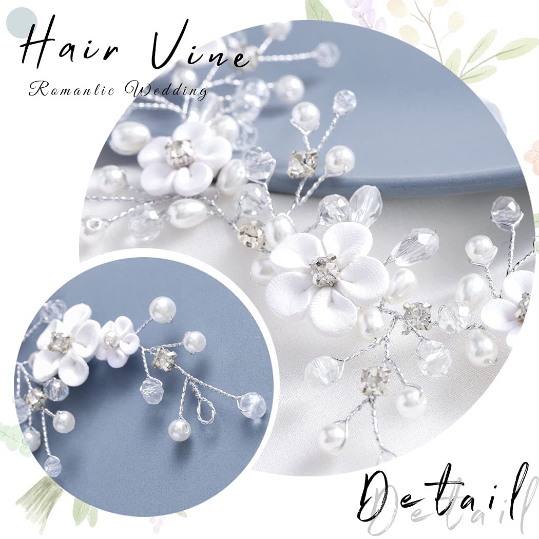 HEREAD Flower Bride Wedding Hair Vine Pearl Bridal Headband Rhinestones Hair Breath Accessories for Women and Girls (A Silver)