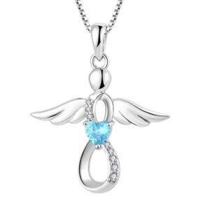 fj guardian angel necklace 925 sterling silver infinity aquamarine necklace march birthstone pendant angel jewelry gifts for women