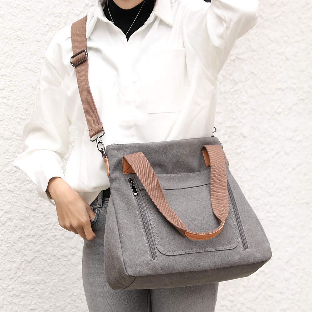 JIANLINST Women Canvas Shoulder bags Hobo Tote Bags Casual Satchel Handbags Crossbody Shopper Bags Gray