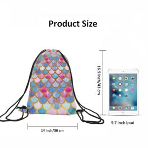 Beabes Mermaid Scales Drawstring Bags Backpack Bag Watercolor Animal Fish Mermaid Tale Pattern Cool Design Modern Sport Gym Sack Drawstring Bag String Bag Yoga Bag for Men Women