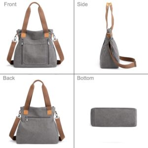 JIANLINST Women Canvas Shoulder bags Hobo Tote Bags Casual Satchel Handbags Crossbody Shopper Bags Gray