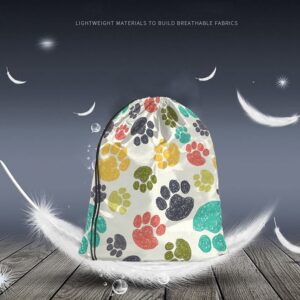 Beabes Paw Pattern Drawstring Bags Backpack Bag Cute Colorful Hand Drawn Doodle Prints Pet Puppy Footprint Drawing Sport Gym Sack Drawstring Bag String Bag Yoga Bag for Men Women