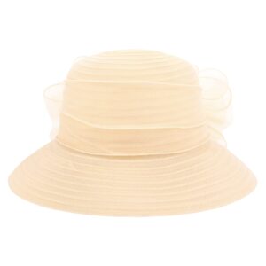 Haoohu Women's Church Derby Hat Wide Brim Bow Bucket Hat Wedding Dress Hat Fascinator Bridal Tea Party Hat Beige