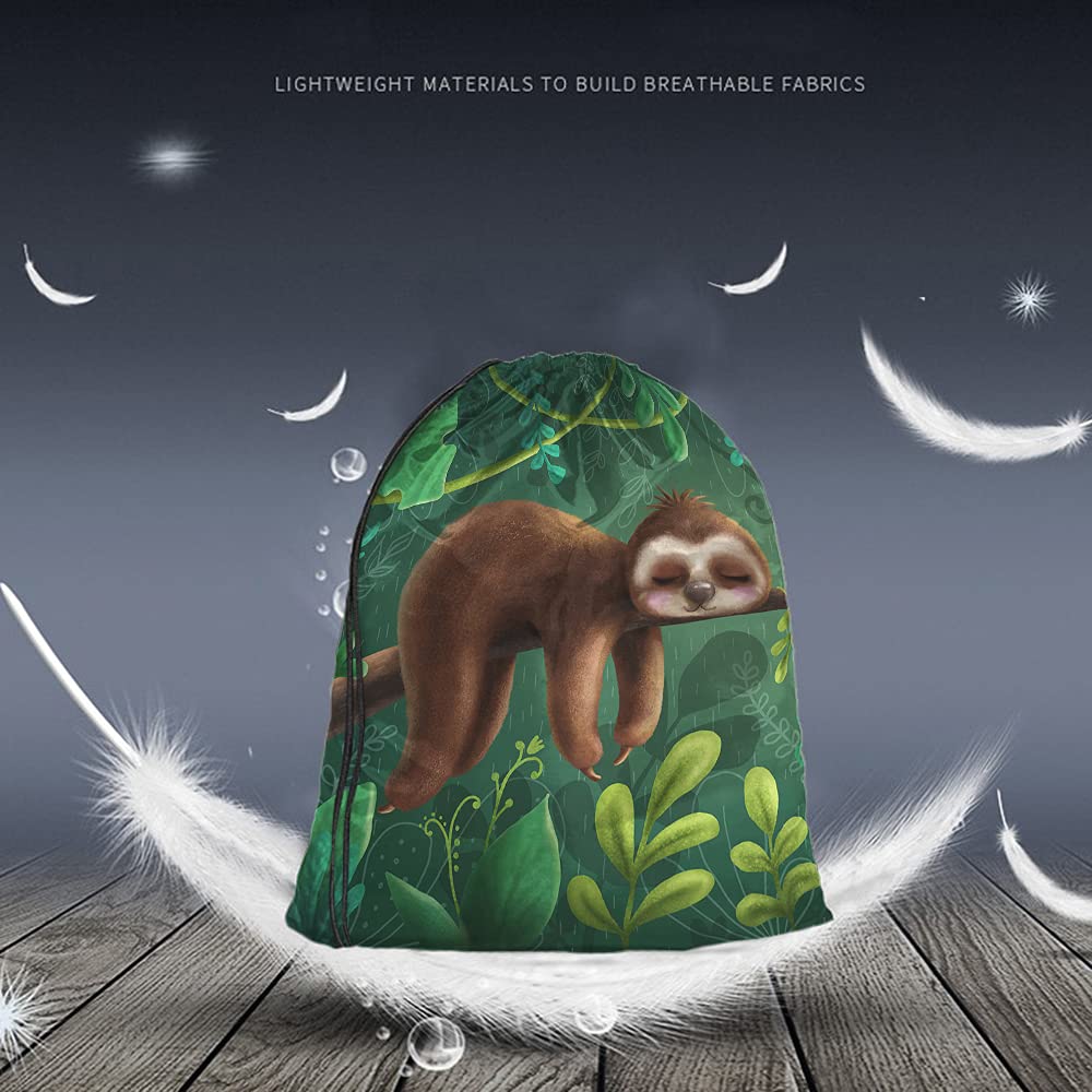 Beabes Cute Funny Sloth Drawstring Bags Backpack Bag Relaxing On Tree Branch Animal Cartoon Tropical Jungle Sport Gym Sack Drawstring Bag String Bag Yoga Bag for Men Women