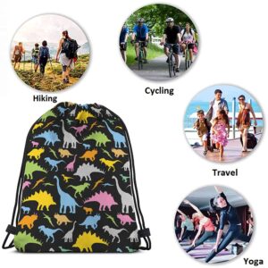 Beabes Dinosaurs Drawstring Bags Backpack Bag Cool Wild Cartoon Cute Prehistoric Colorful Animal Silhouette Sport Gym Sack Drawstring Bag String Bag Yoga Bag for Men Women