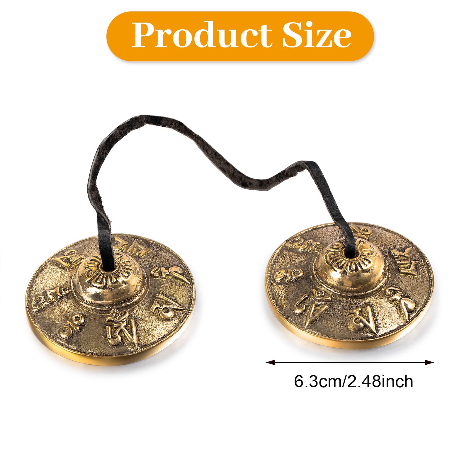 Boao Tibetan Tingsha Cymbals Meditation Chime Bells with Tibetan Drawstring Cloth Bag, 6.3 cm Meditation Chime Bells, for Percussion Instrument(Om Mane Padme Hum Symbols Embossed)