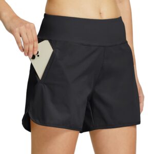 willit womens 4" running hiking shorts athletic active shorts with liner quick dry sports shorts zipper pocket black m