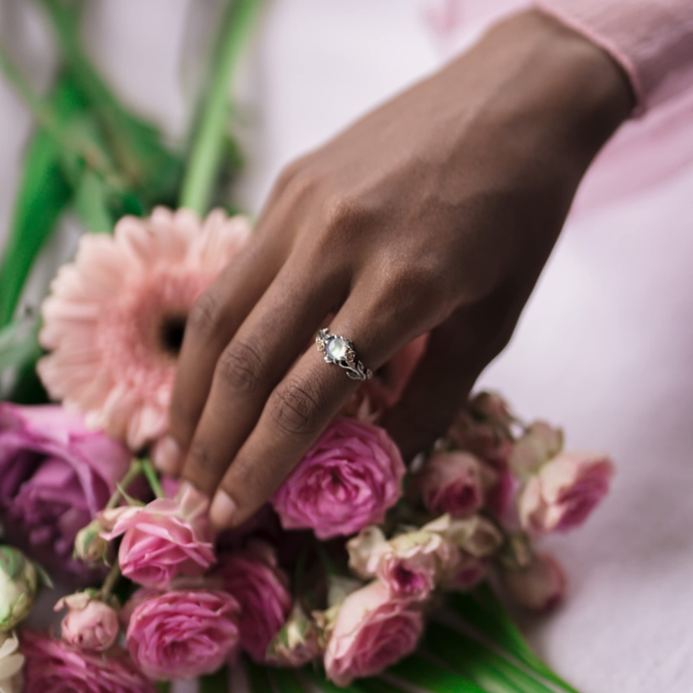 925 Sterling Silver Moonstone Ring "Primrose" | 6mm Rainbow Moonstone ring | Engagement ring | Ring For Women | Handmade (8)