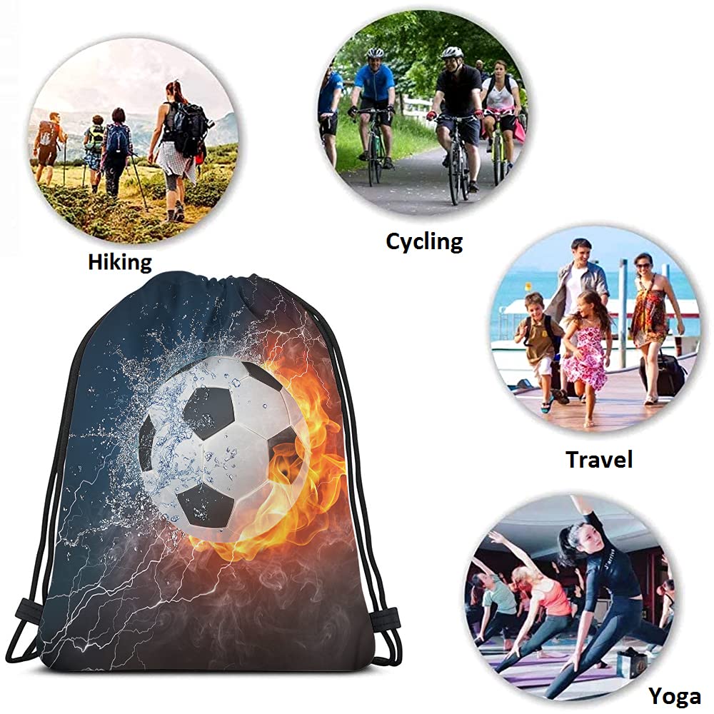 Beabes Soccer Drawstring Bags Backpack Bag Ball In Burning Fire And Water Lightening Sports Passion Football Game Sport Gym Sack Drawstring Bag String Bag Yoga Bag for Men Women