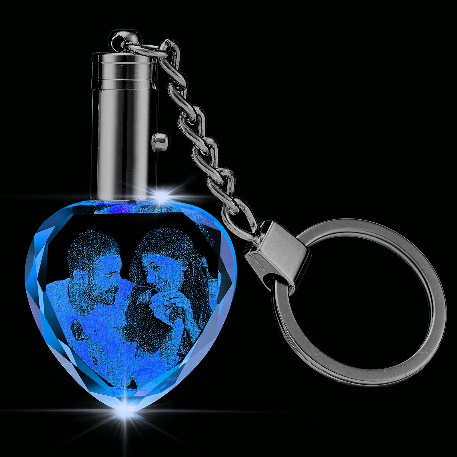 XJone Personalized Custom Crystal Keychain with Picture Photo Customized Engraved Keyring with LED Light