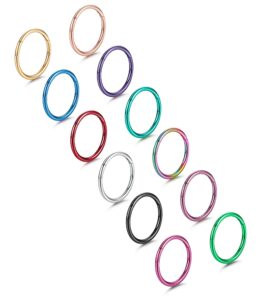 drperfect 12 pcs septum rings 316l stainless steel cartilage hoop earrings hinged segment clicker septum nose rings hoop helix daith tragus earrings body piercing for women men 16g 18g