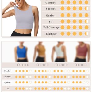 High Neck Sports Bra for Women Longline Full Coverage Sports Bras Medium Impact Padded Workout Crop Tops for Yoga Gym