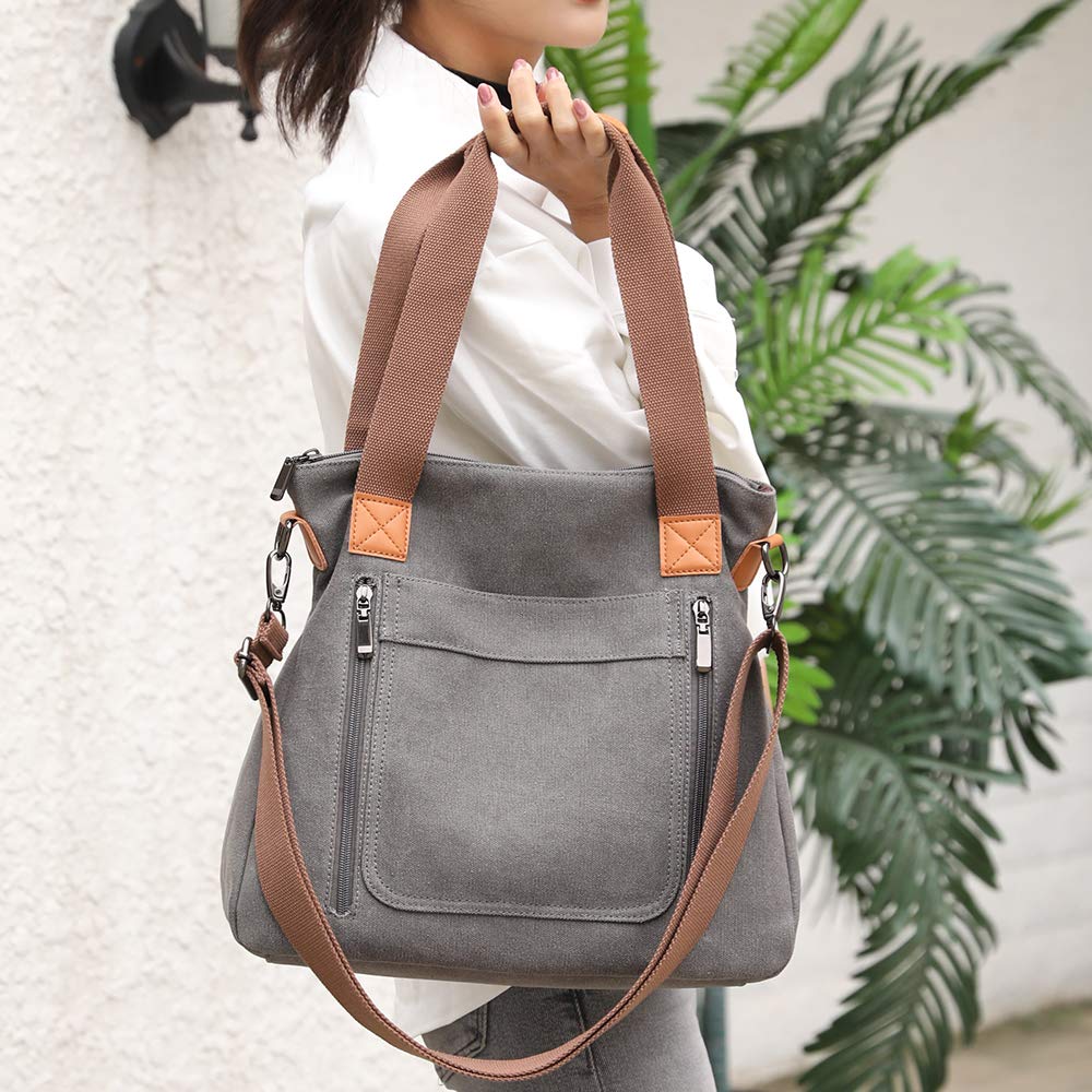 JIANLINST Women Canvas Shoulder bags Hobo Tote Bags Casual Satchel Handbags Crossbody Shopper Bags Gray