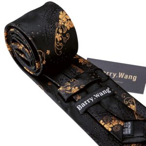 Barry.Wang Flower Ties for Men Handkerchief Cufflinks Set Wedding Necktie Set Party