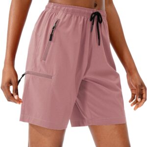 SANTINY Women's Hiking Cargo Shorts Quick Dry Lightweight Summer Shorts for Women Travel Athletic Golf with Zipper Pockets(Dusty Pink_M)