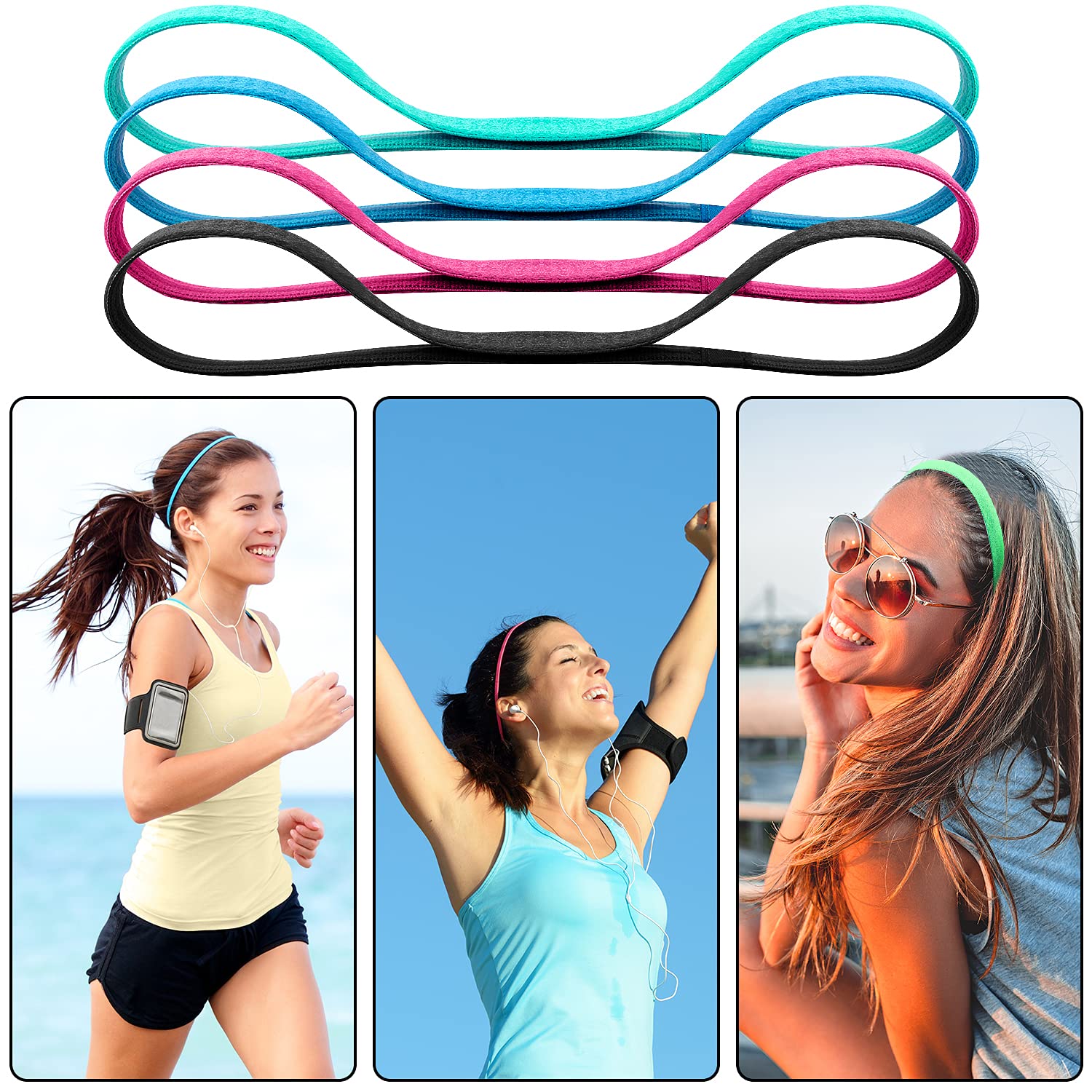 Duufin 28 Pieces Elastic Headbands Colorful Workout Headbands Sports Headbands Grip Headbands Non Slip Thin Headbands for Women, Men and Girls, 14 Colors