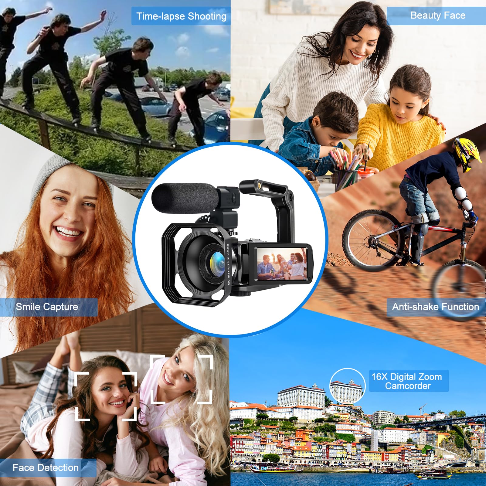 lovpo 4K Video Camera, Camcorder 48MP Ultra HD WiFi Vlogging Camera for YouTube 18X Zoom 3.0" Touch Screen Digital Camera with Microphone, Stabilizer, Lens Hood, Remote, 2 Batteries