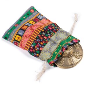 Boao Tibetan Tingsha Cymbals Meditation Chime Bells with Tibetan Drawstring Cloth Bag, 6.3 cm Meditation Chime Bells, for Percussion Instrument(Om Mane Padme Hum Symbols Embossed)