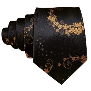 Barry.Wang Flower Ties for Men Handkerchief Cufflinks Set Wedding Necktie Set Party