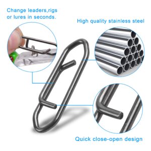 Power Clips High Strength Fishing Snaps Set, 100pcs Stainless Steel Connector Speed Clips for Quick and Easy Fishing Lure Attachement Saltwater