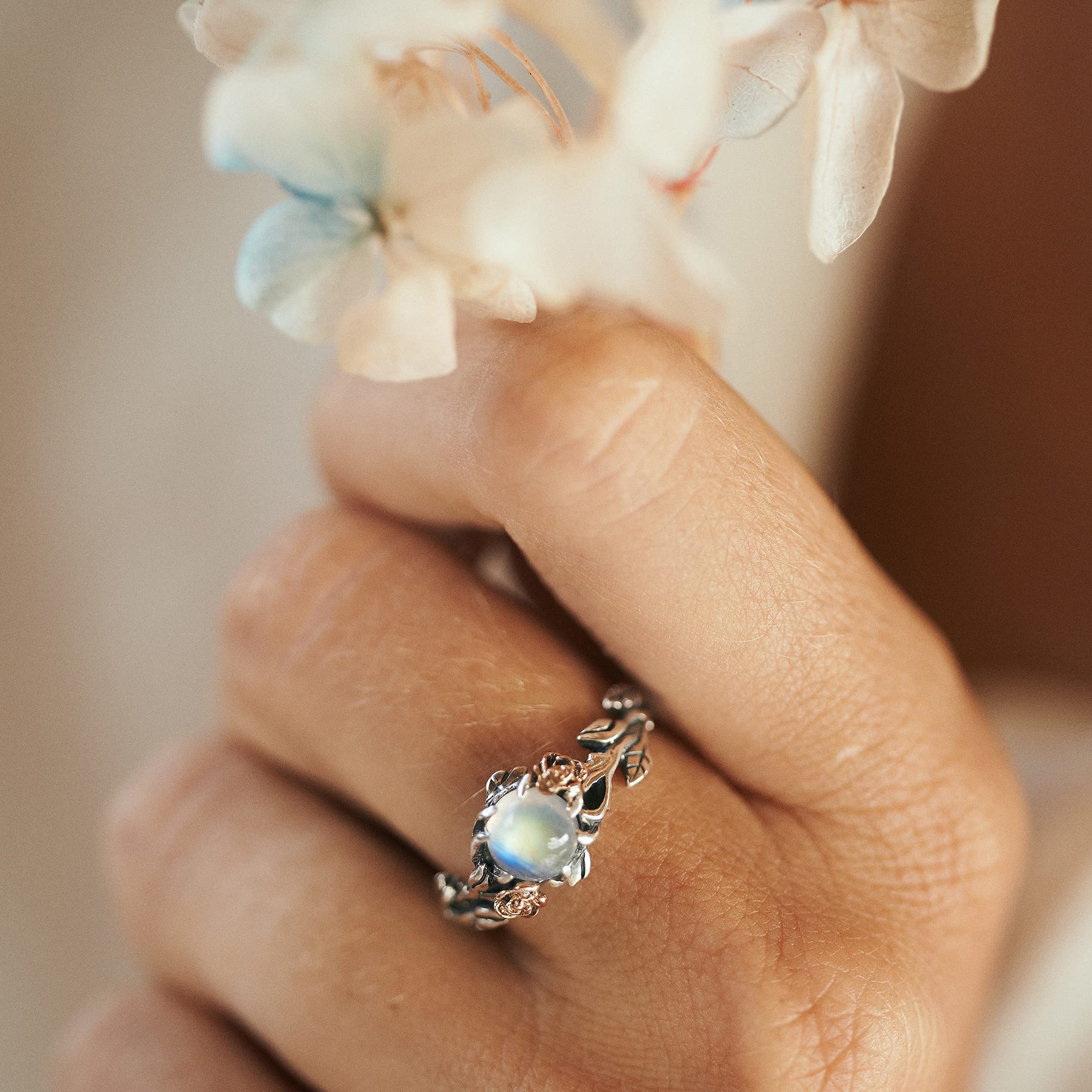 925 Sterling Silver Moonstone Ring "Primrose" | 6mm Rainbow Moonstone ring | Engagement ring | Ring For Women | Handmade (8)