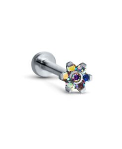 titanium labret monroe ear cartilage threadless push pin nose stud aurora flower 5/16" (8mm) post 18g