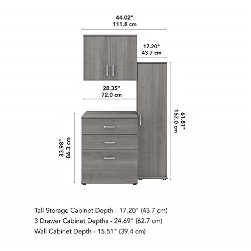 Bush Business Furniture Universal 3 Piece Modular Storage Set with Floor and Wall Cabinets, Platinum Gray