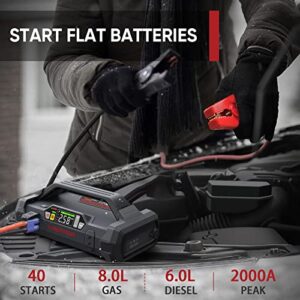 LOKITHOR JA301 Jump Starter with Air Compressor, 2000Amp 12V Portable Car Battery Booster Pack for Upto 8.0L Gas or 6.0L Diesel, 150 PSI Tire Inflator with Digital Screen, 30 Months Ultra-Long Standby