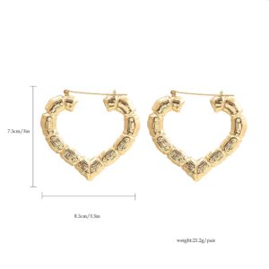 3 Pairs Gold Tone Large Bamboo Style Hoop Earrings for Women Round Circle Statement Hip-Hop Earrings-heart