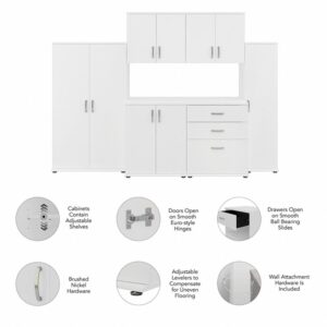 Bush Business Furniture Universal 6 Piece Modular Storage Set with Floor and Wall Cabinets, White