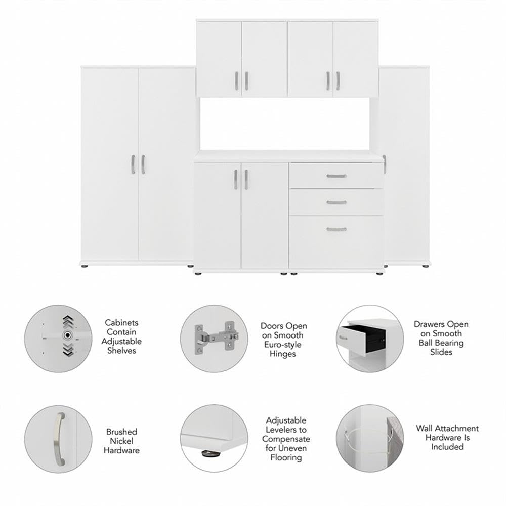 Bush Business Furniture Universal 6 Piece Modular Storage Set with Floor and Wall Cabinets, White