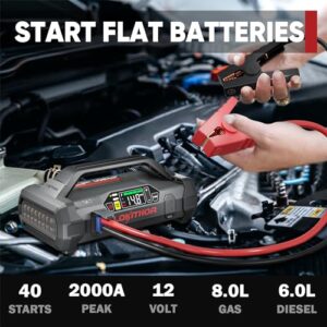 LOKITHOR JA301 Jump Starter with Air Compressor, 2000Amp 12V Portable Car Battery Booster Pack for Upto 8.0L Gas or 6.0L Diesel, 150 PSI Tire Inflator with Digital Screen, 30 Months Ultra-Long Standby