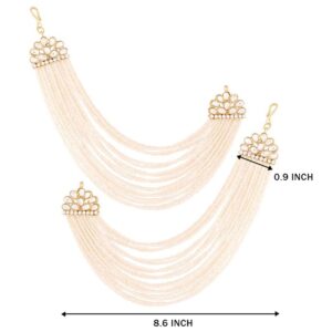 I Jewels Gold Plated Indian Wedding Bollywood Multi Strand Ear Chain With Pearl For Women (E2882W)